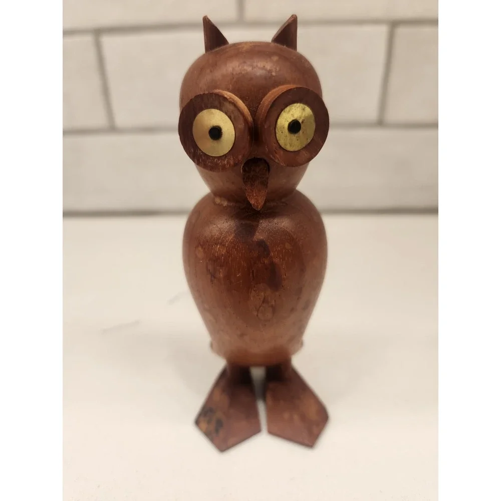 Vintage Laurids Lonborg Wooden Owl Figurine MCM Carved Teak Danish Eames Era 5